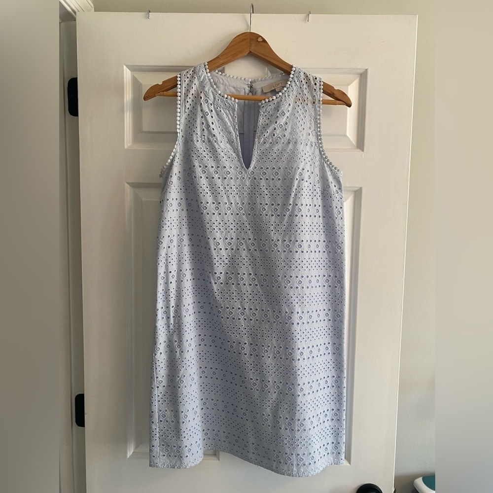 Loft Powder Blue Eyelet Sheath Style Dress Size 4